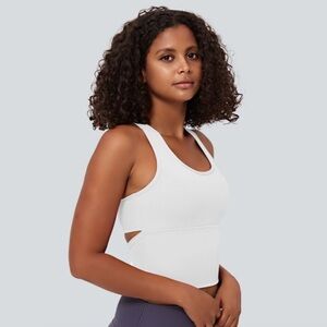 Halara Plush U Neck Backless Racerback Cut Out Cropped Tank Top- medium